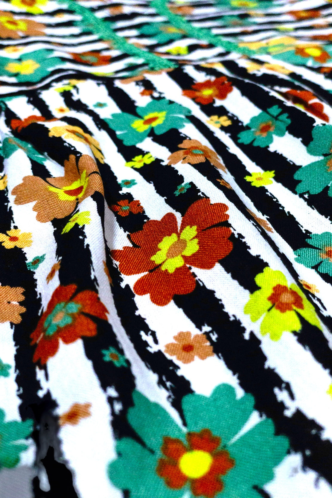 Black & Green Floral with Stripes (2 Piece Suit)